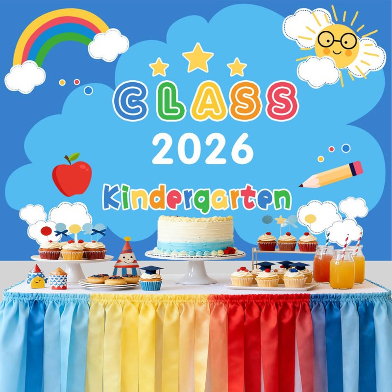 Baocicco 7x5ft Graduation Backdrop Class of 2026 Kindergarten Graduation Season Blue Cartoon Background Rainbow Sun Clouds School Graduates Kids Children Celebration Photography Booth - Image 5